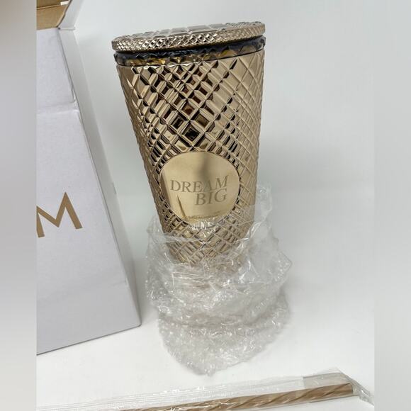 NEW Rachel Miriam Dream Big Gold Tone Reusable Tumbler - New, MSRP $48 - Picture 3 of 3